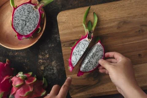 Dragon fruit on rustic background Stock Photos