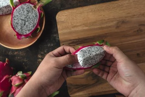 Dragon fruit on rustic background Stock Photos