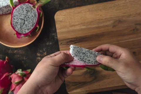 Dragon fruit on rustic background Stock Photos