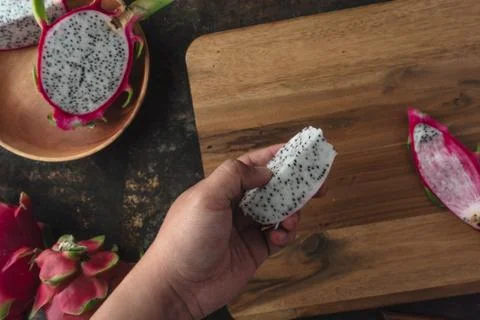 Dragon fruit on rustic background Stock Photos