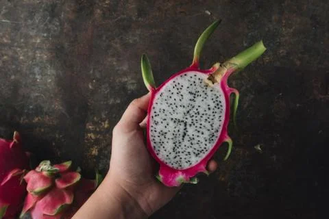 Dragon fruit on rustic background Stock Photos