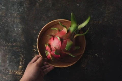Dragon fruit on rustic background Stock Photos