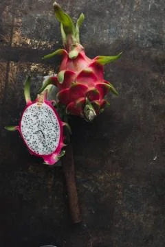 Dragon fruit on rustic background Stock Photos