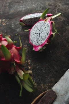 Dragon fruit on rustic background Stock Photos