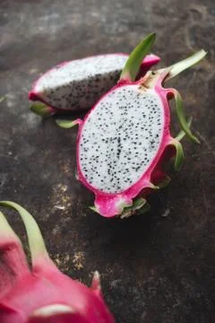 Dragon fruit on rustic background Stock Photos