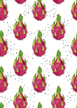 Dragon fruit seamless pattern with seed on a white background. Tropical exoti Illustrazione stock