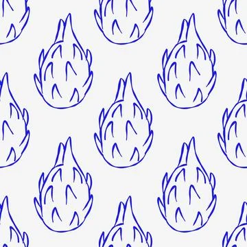 Dragon fruit sketch pattern with repeating blue outlines seamless pattern Stock Illustration