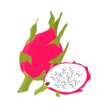 Dragon fruit with slice flat design. Stock Illustration