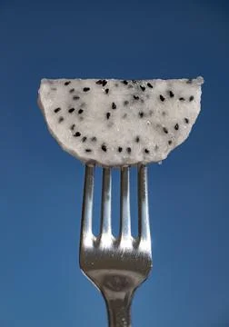 Dragon fruit slice in a fork Stock Photos