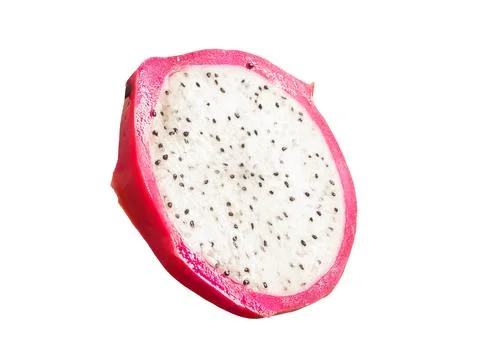 Dragon fruit slice, round segment, circle cut slice with pink peel and white Fotos de archivo
