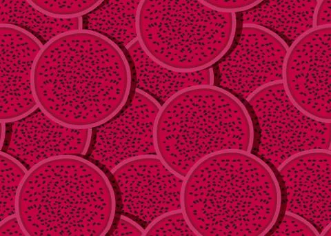 Dragon fruit slice seamless pattern overlapping with shadow, Red dragon fruit Illustrazione stock