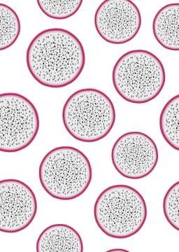 Dragon fruit slice seamless pattern on a white background. Tropical exotic ca Illustrazione stock