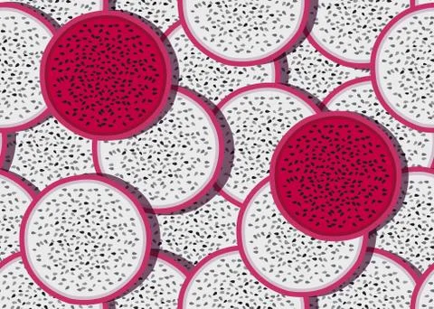 Dragon fruit slice seamless pattern overlapping with shadow, Red dragon fruit Illustrazione stock
