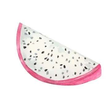 Dragon fruit slice, showcasing its bright pink exterior and speckled white Stock Illustration