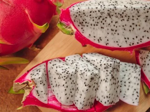 Dragon fruit is a unique fruit that is high in fiber. Stock Photos