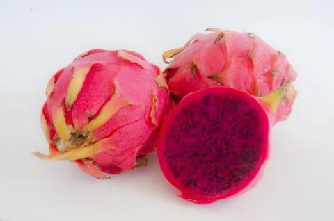 The dragon fruit on a white background Stock Photos
