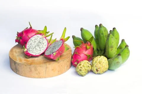Dragon fruit on white background select focus, Dragon fruit isolated, Healthy Stock Photos