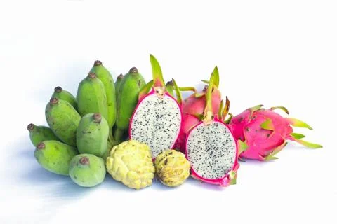 Dragon fruit on white background select focus, Dragon fruit isolated, Healthy Stock Photos