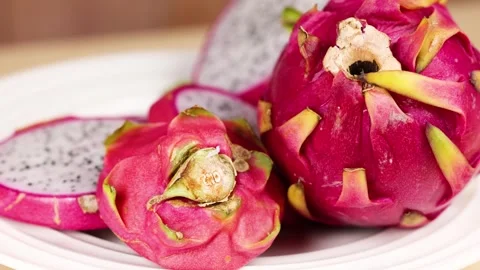 Dragon Fruit on a White Plate Stock Footage 305223271