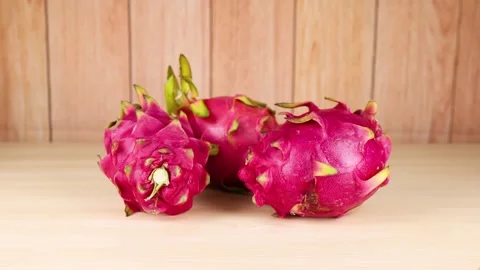 Dragon Fruit on Wooden Surface Stock Footage 307159947