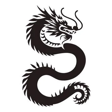 Dragon full body side view black silhouette. Stock Illustration