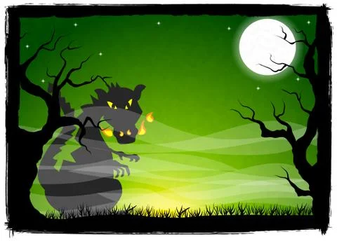 Dragon in a full moon night Stock-Illustration