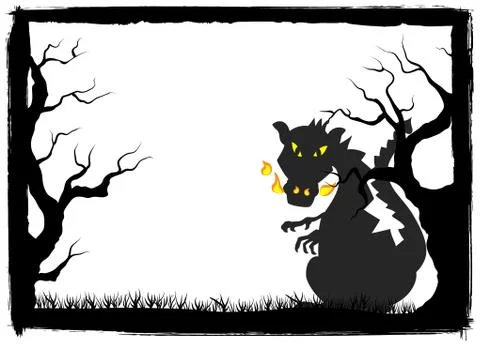 Dragon in a full moon night Stock Illustration
