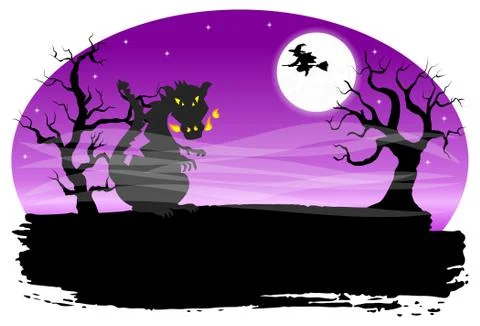 Dragon in a full moon night Stock Illustration