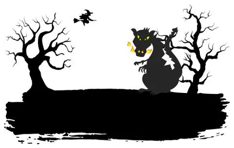 Dragon in a full moon night Stock Illustration