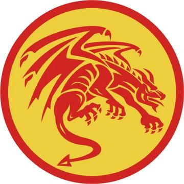 Dragon Gargoyle Crouching Circle Retro Stock-Illustration