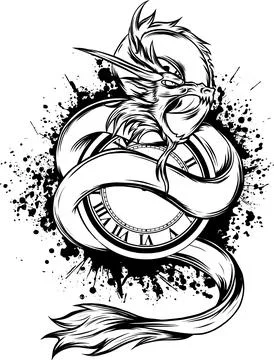 Dragon hand drawn vector illustration in Black and white 스톡 일러스트