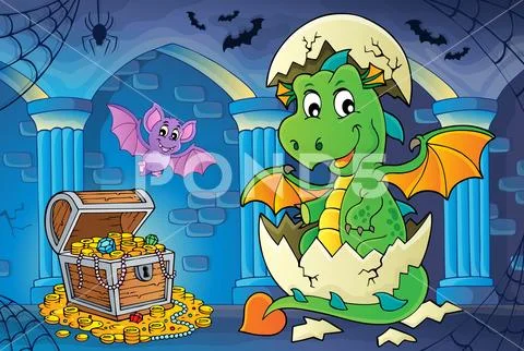 Dragon hatching from egg image Stock Illustration
