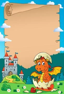 Dragon hatching from egg parchment Stock Illustration