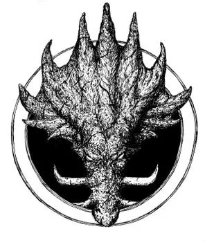 Dragon head on a black background in a circle Stock Illustration
