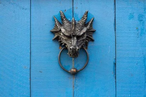 Dragon Head door knocker with an attitude centered Stock Photos