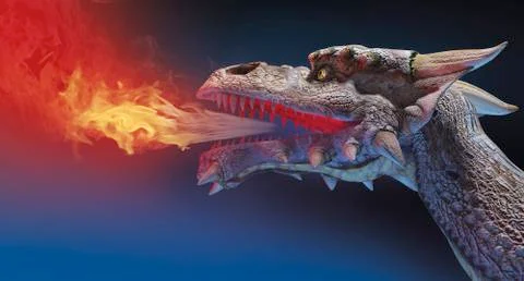 Dragon head fire blue background Stock Illustration