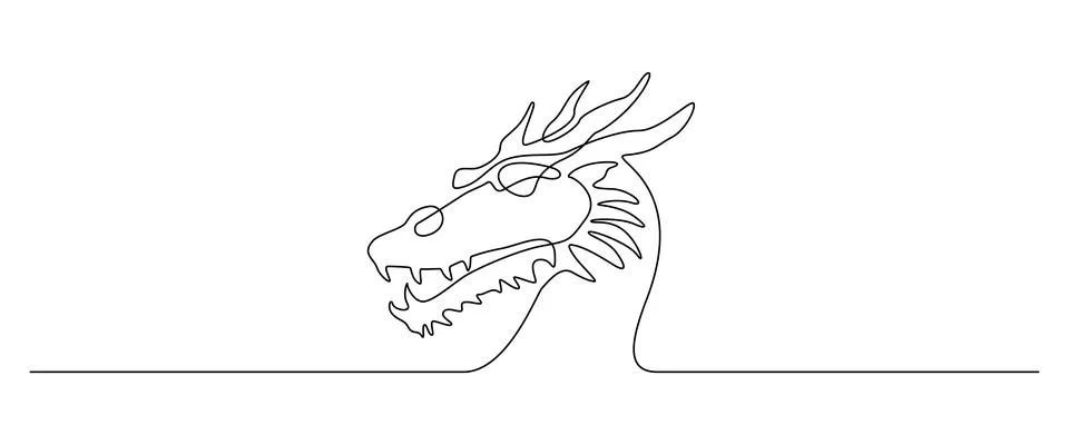 Dragon head in one continuous line drawing. Magical fictional creature for Stock Illustration