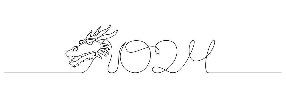Dragon head in one continuous line drawing. Magical fictional creature for Stock Illustration