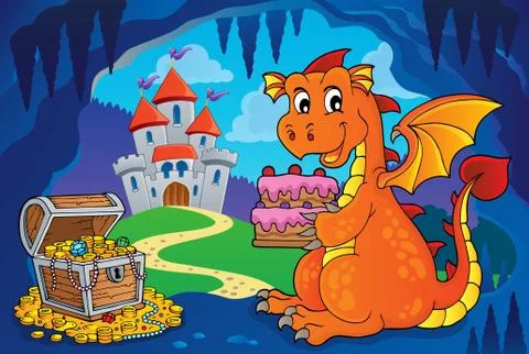 Dragon holding cake theme image 库存插图