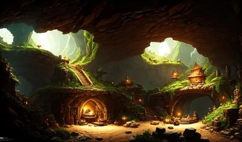 Dragon Hunter cave artwork Stock-Illustration