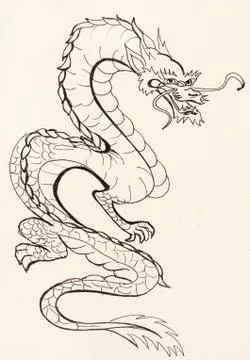 Dragon on ivory colored paper Stock Illustration