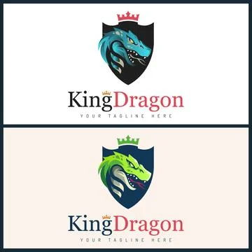 Dragon king shield crown face head mascot logo set template design Stock-Illustration