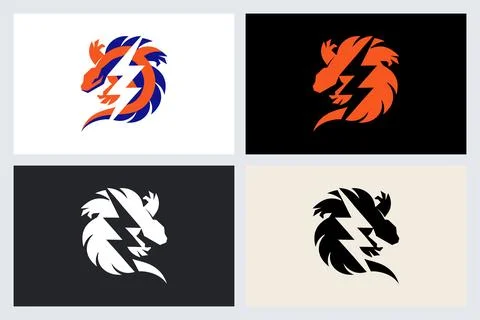 Dragon Lightning Logo Design Concept Stock Illustration