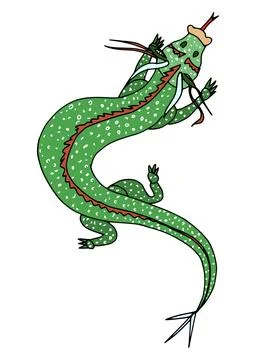Dragon lizard wriggling crawling doodle drawing Stock Illustration