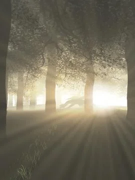 Dragon in a Misty Forest Stock Illustration