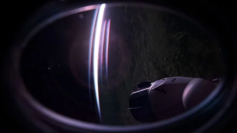 Dragon Module Window View Night Earth Fast Rotation Sunrise Flare. Stock Footage 330775997