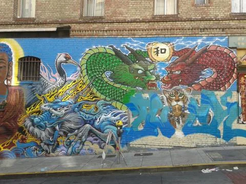 Dragon Mural Chinatown San Francisco Stock Photos