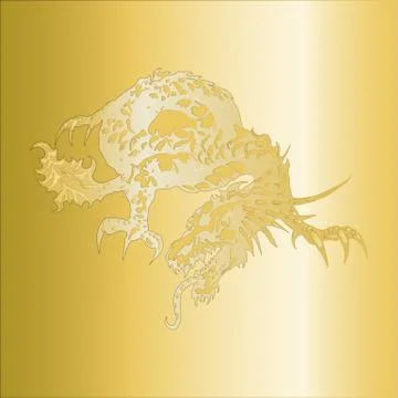 Dragon pattern embossed on a gold plate Stock Illustration