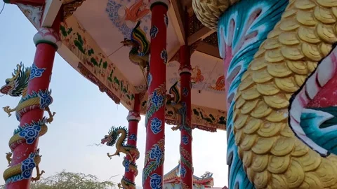 Dragon pattern shrine pillar Stock Footage 268661858