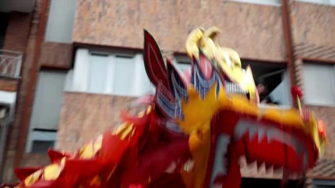 Dragon performance for on Chinese New Year Stock Footage 288075107